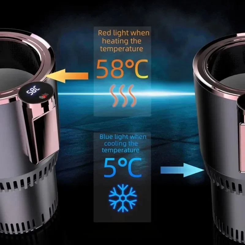 2-In-1 Car Cup Holder Cooler Warmer 12V Smart Temperature Control Rapid Heating/Cooling Mug for Travel/Office/Home